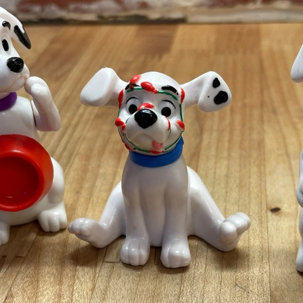 VTG‎ Disney 101 Dalmatians Puppy Figures Set of 3 Ornaments Food Bowl PVC